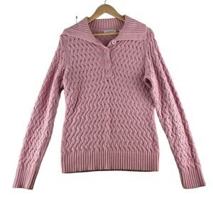 Liz Claiborne Shawl Collar Pullover Sweater 1/4 Btn Women Small Weave Cable Knit